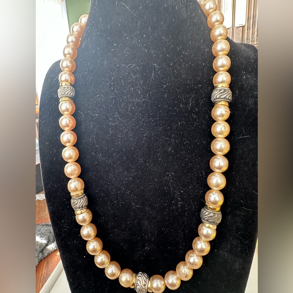 Gold Faux Pearl Statement Necklace 24" Women's